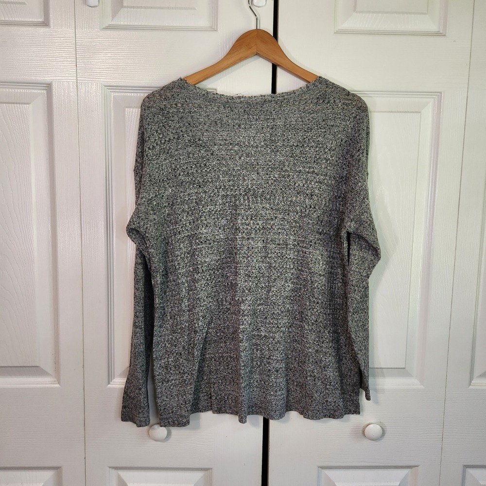 American Eagle Grey Marl V-Neck Soft Knit Pocket Sweater Top Size Med Boxy Y2K - Picture 2 of 9